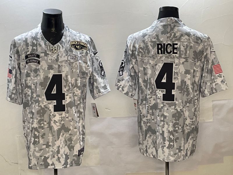 Men Kansas City Chiefs 4 Rice Camo 2025 Nike Salute to Service Limited NFL Jersey style 5